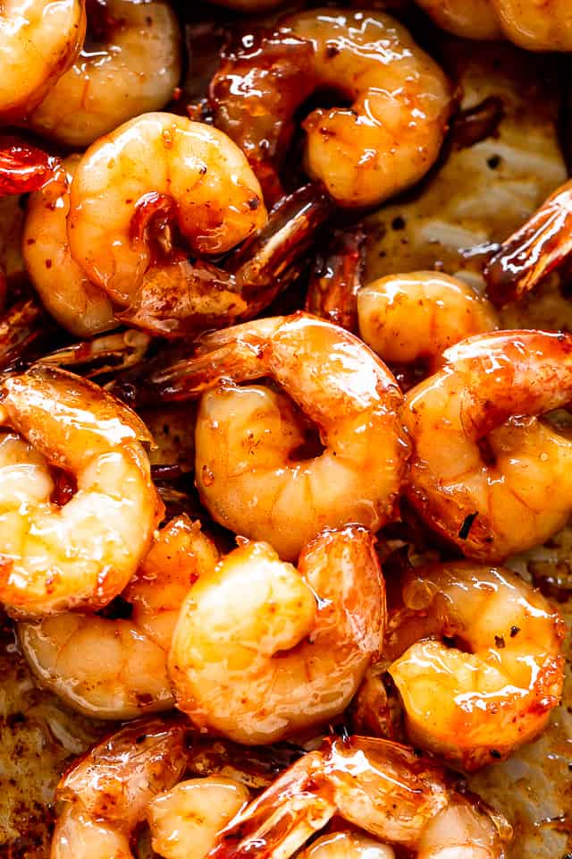 Honey garlic shrimp in a pan.
