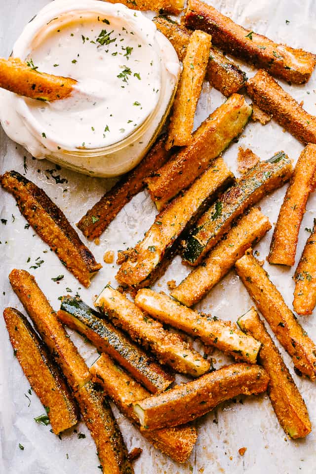 zucchini fries on serving plate