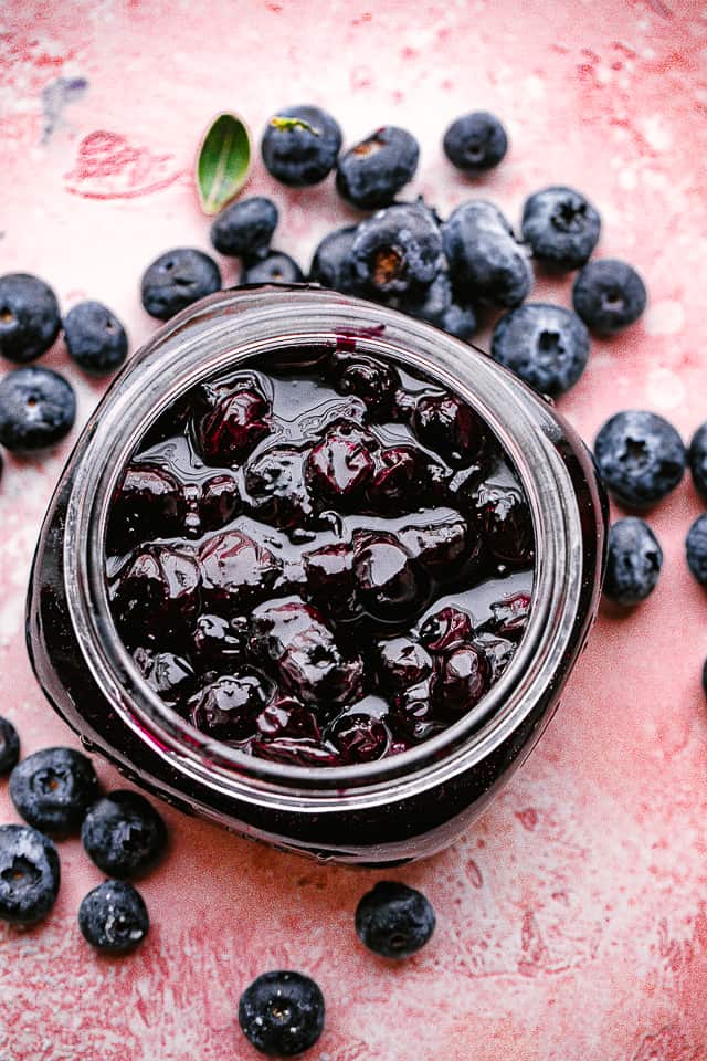 Jar of fresh homemade blueberry sauce
