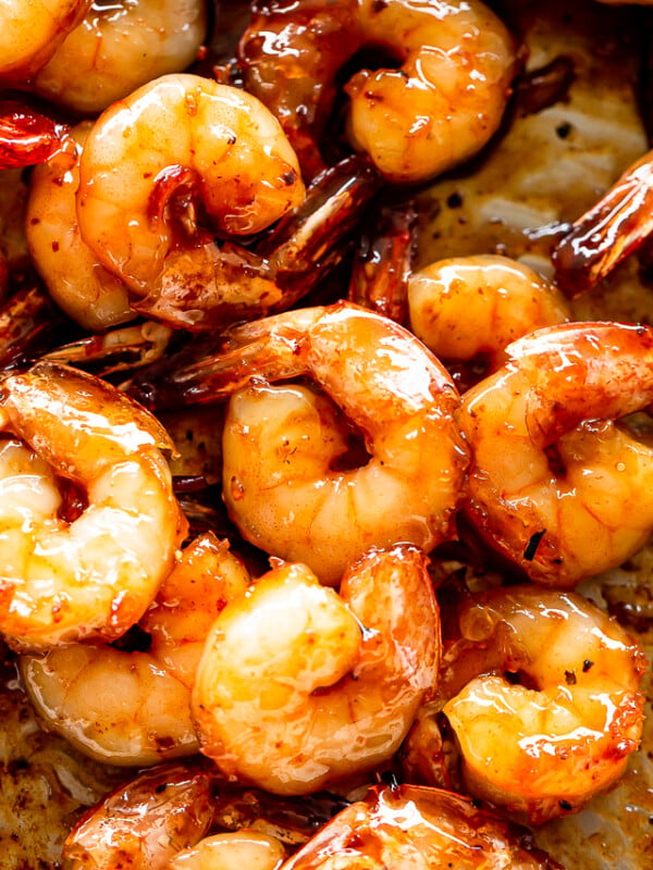 Close up of cooked honey garlic shrimp