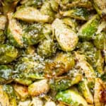 slow cooker brussel sprouts topped with parmesan