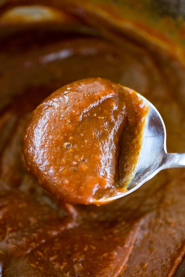 overhead shot of apple butter on a spoon