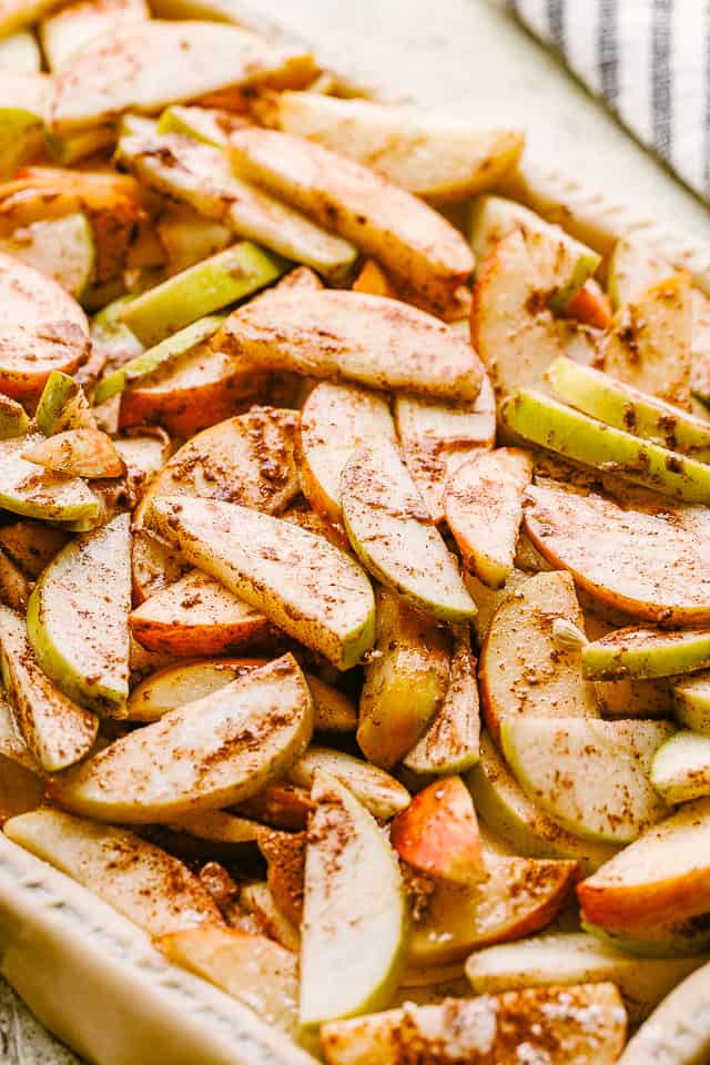 sliced apples tossed with sugar and cinnamon.