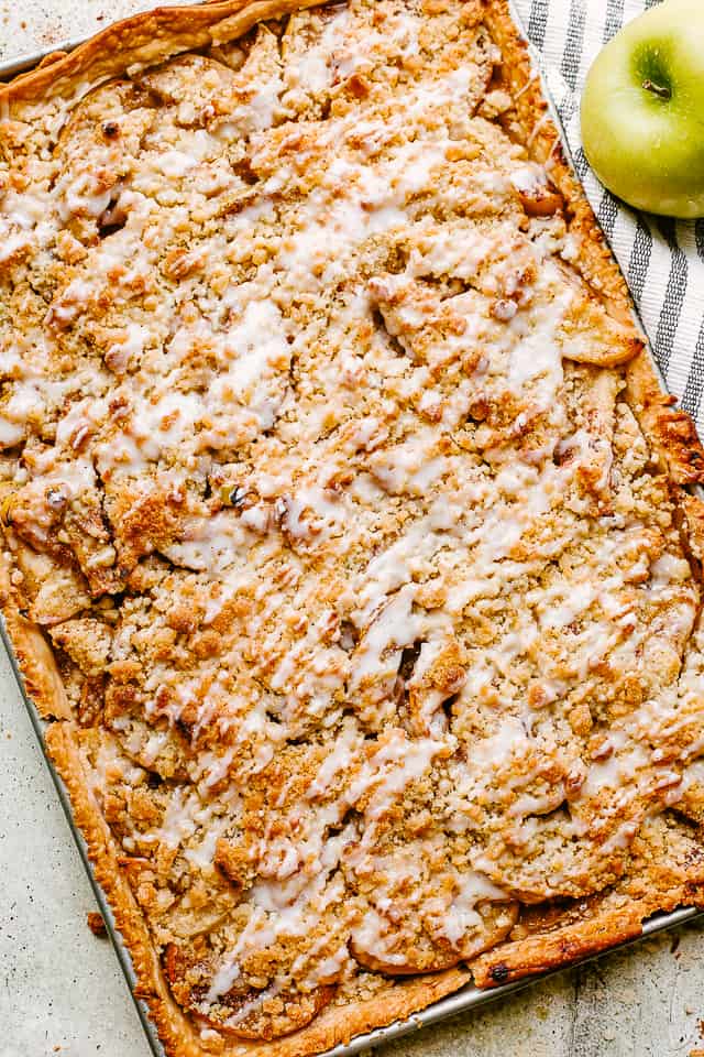 top view of a whole dutch apple slab pie