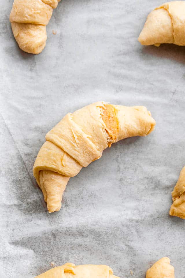 preparing crescent rolls for baking