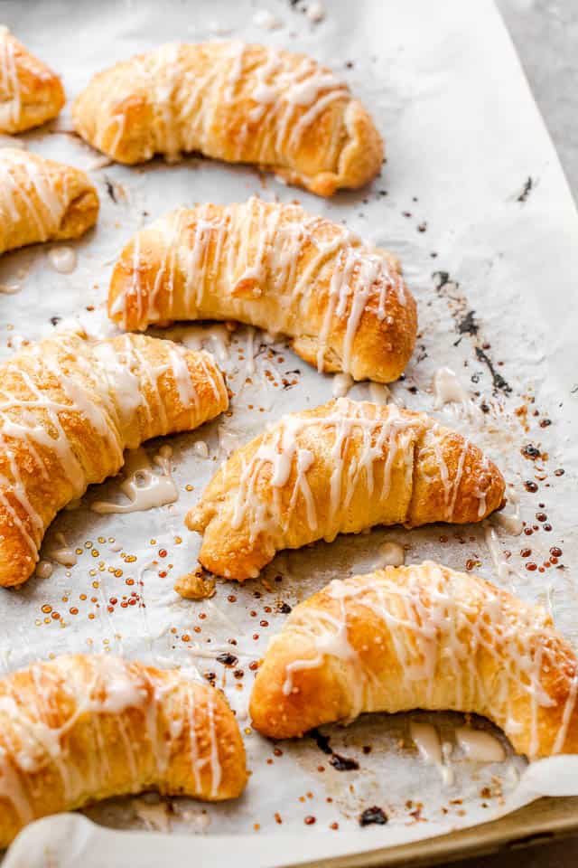 side shot of just baked pumpkin cheesecake crescent rolls