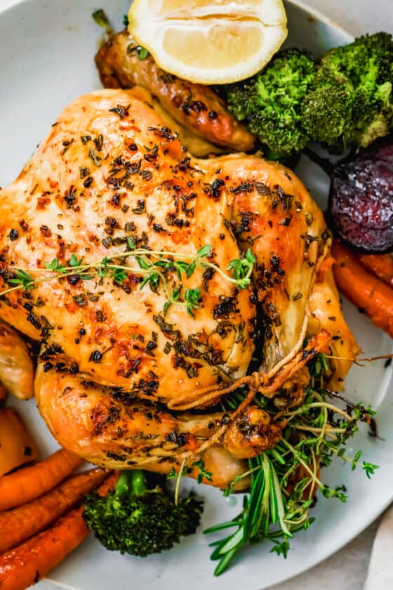 Juicy Whole Roast Chicken with Fall Vegetables