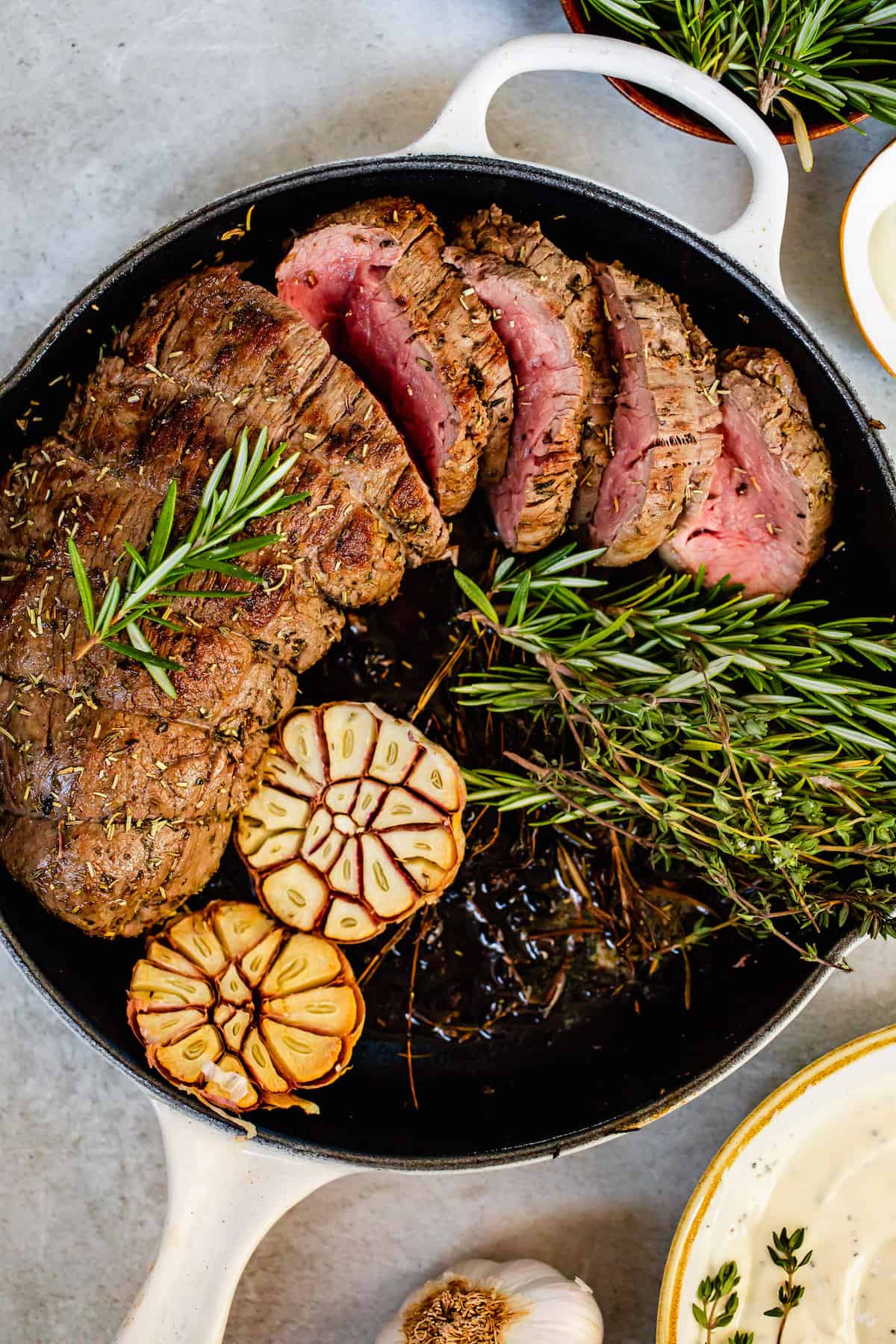 Roasted Beef Tenderloin in a Pan with Garlic and Rosemary