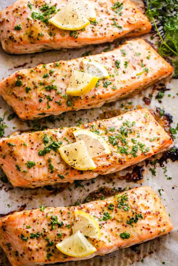 Maple Mustard Salmon Fillets | The Best Oven Roasted Salmon Recipe