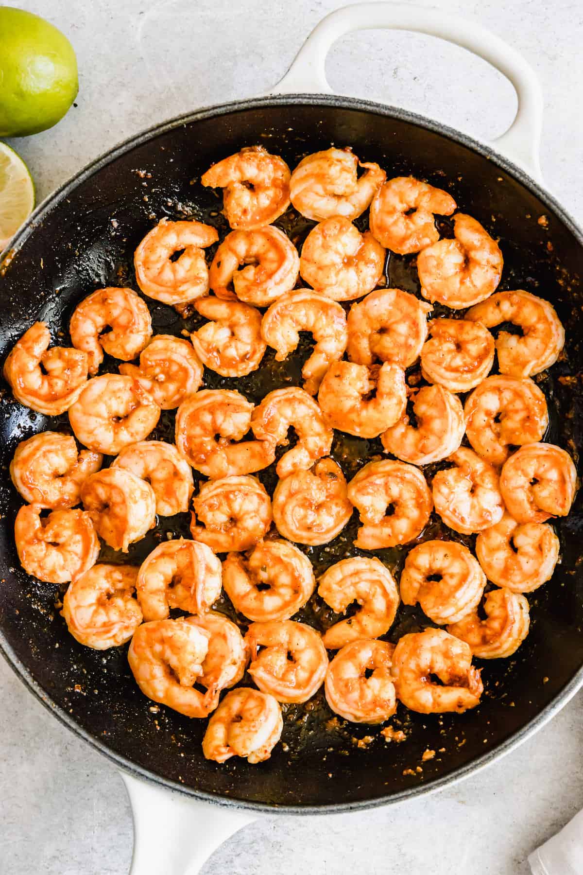 A Skillet Filled with Cooked Shrimp