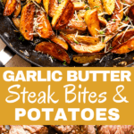 steak bites potatoes two picture collage pin