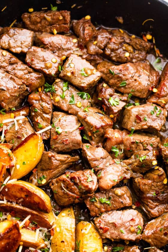Juicy Garlic Steak Bites & Parmesan Potatoes Easy Weeknight Recipes