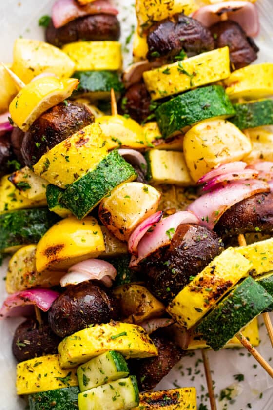 plated grilled squash skewers