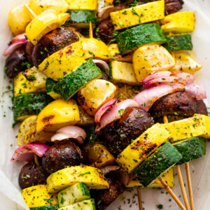 plated grilled squash kebabs