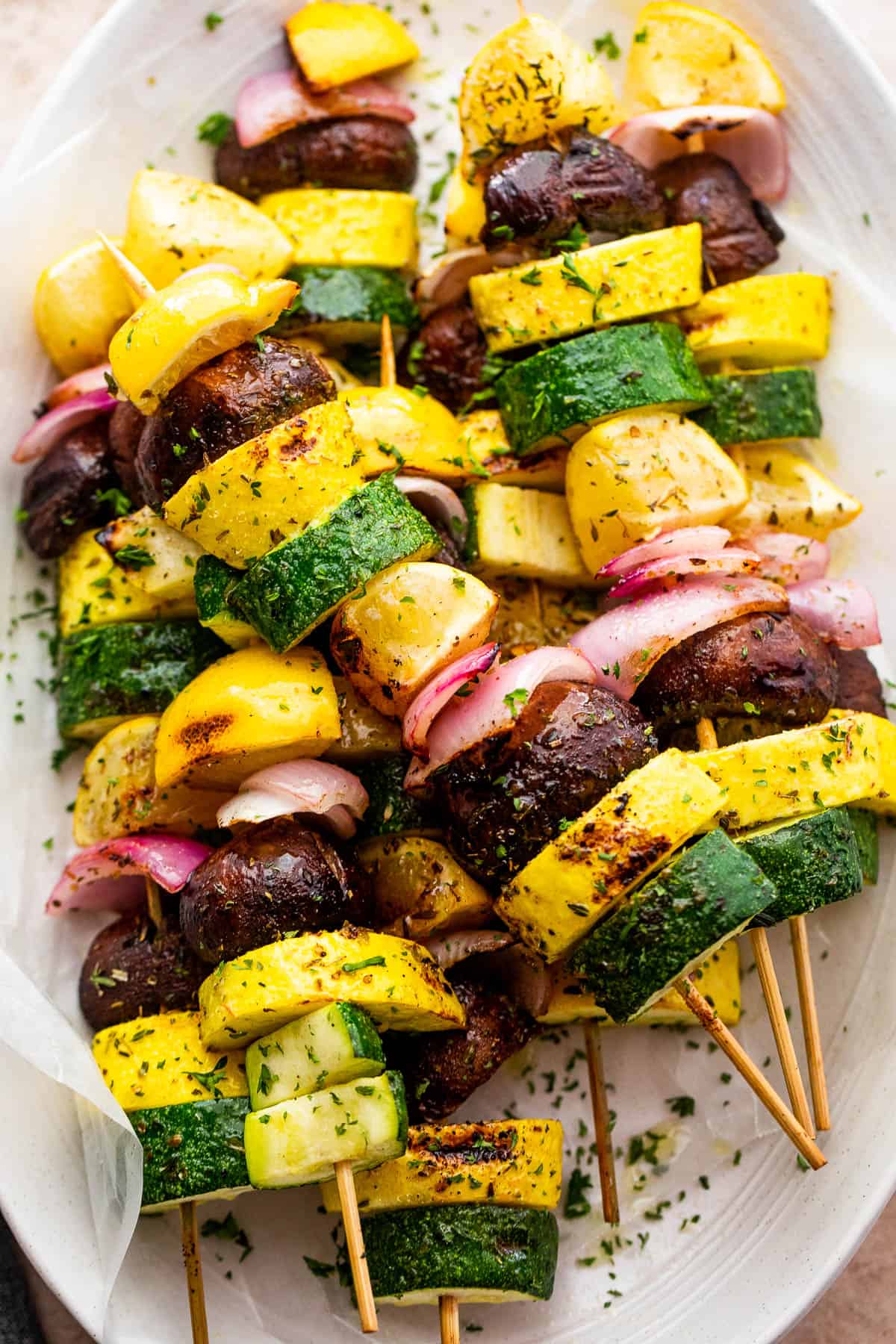 plated grilled squash kebabs