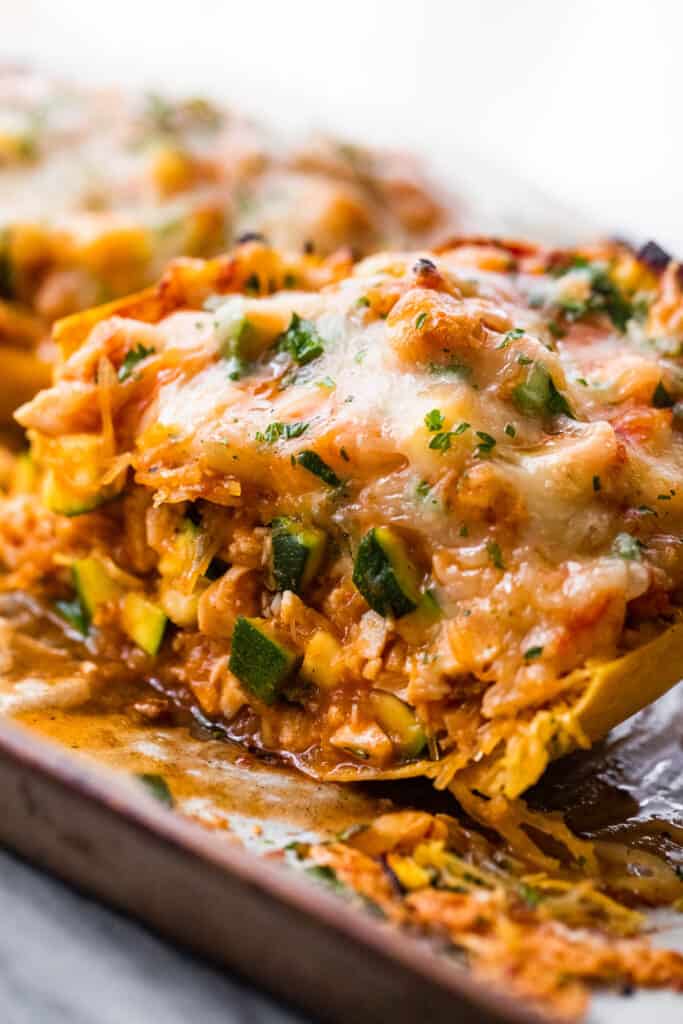 Chicken Enchilada Spaghetti Squash Boats | Easy Weeknight Recipes
