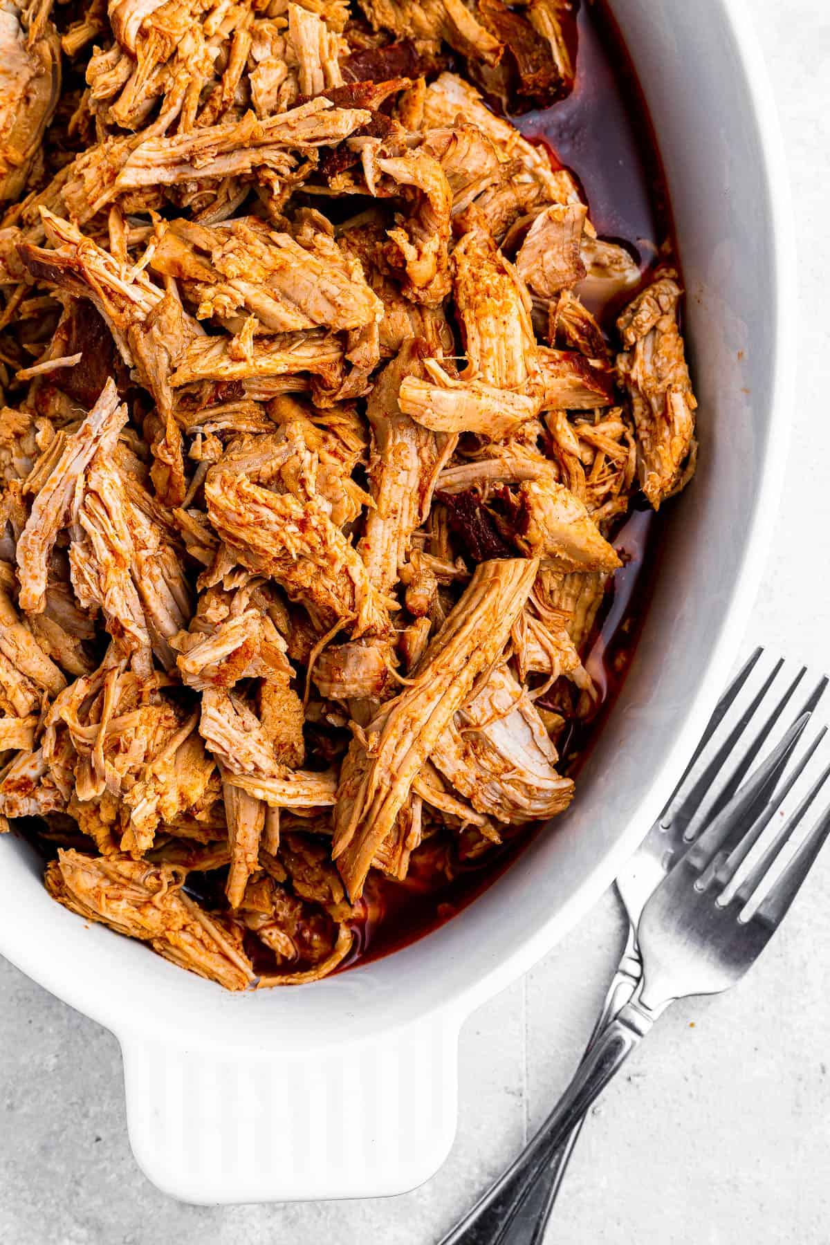 pulled pork in a baking dish