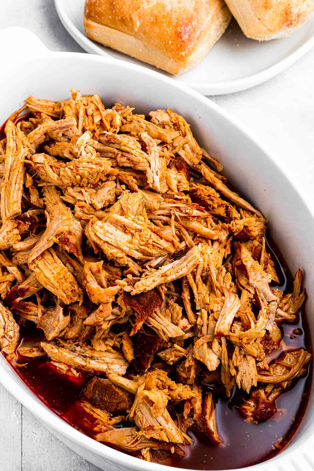 pulled pork in a baking dish