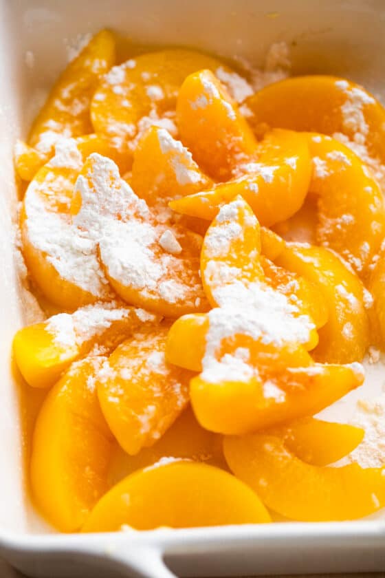 sliced peaches tossed with cornstarch
