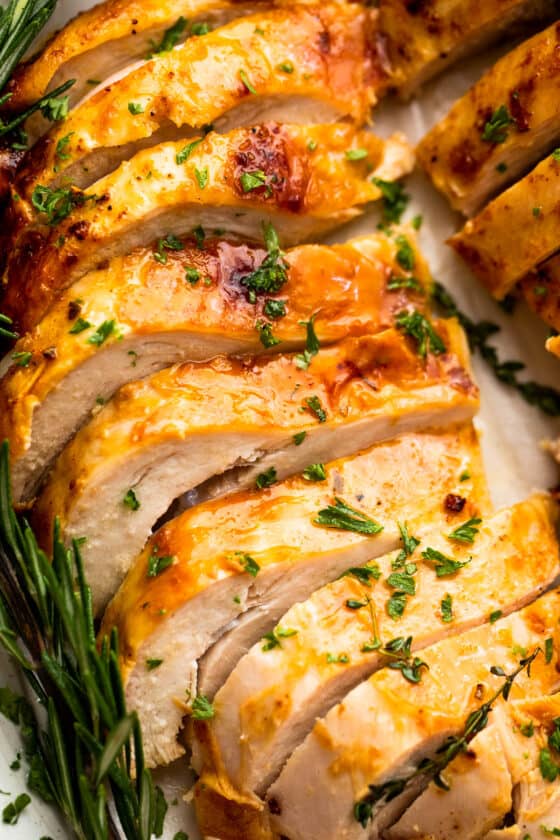 close up of turkey breast slices.