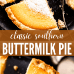 buttermilk pie two picture collage pinterest image with text overlay