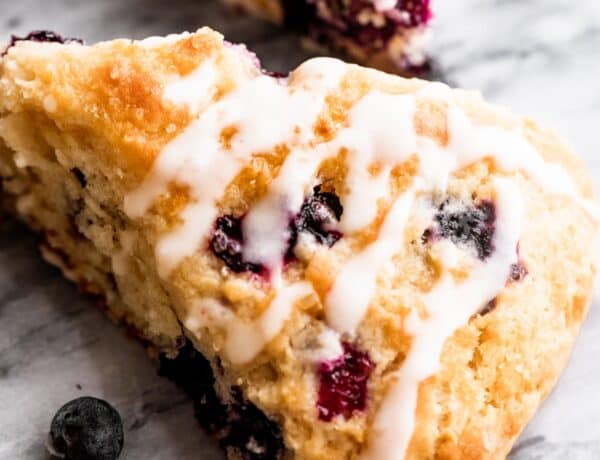 blueberry scones drizzled with icing