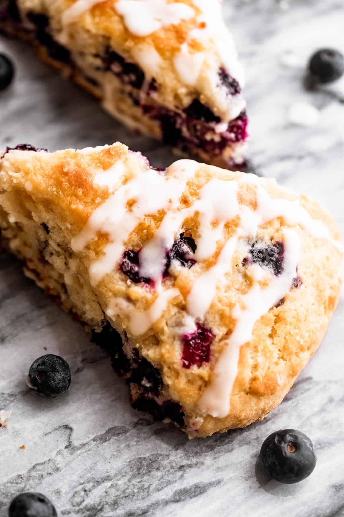 blueberry scones drizzled with icing