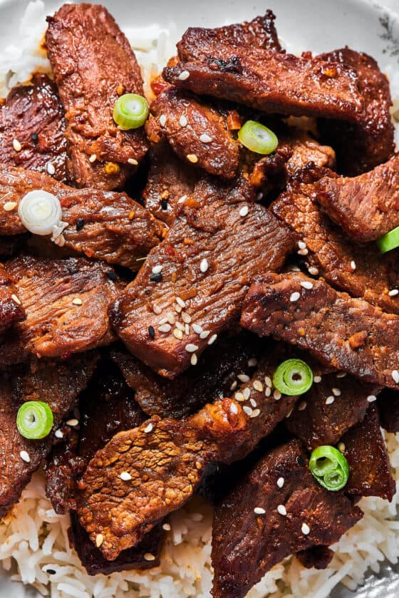 Close-up shot of korean bbq steak.