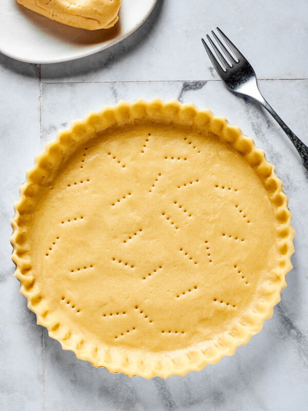 Unbaked pie dough made from a homemade pie crust recipe.