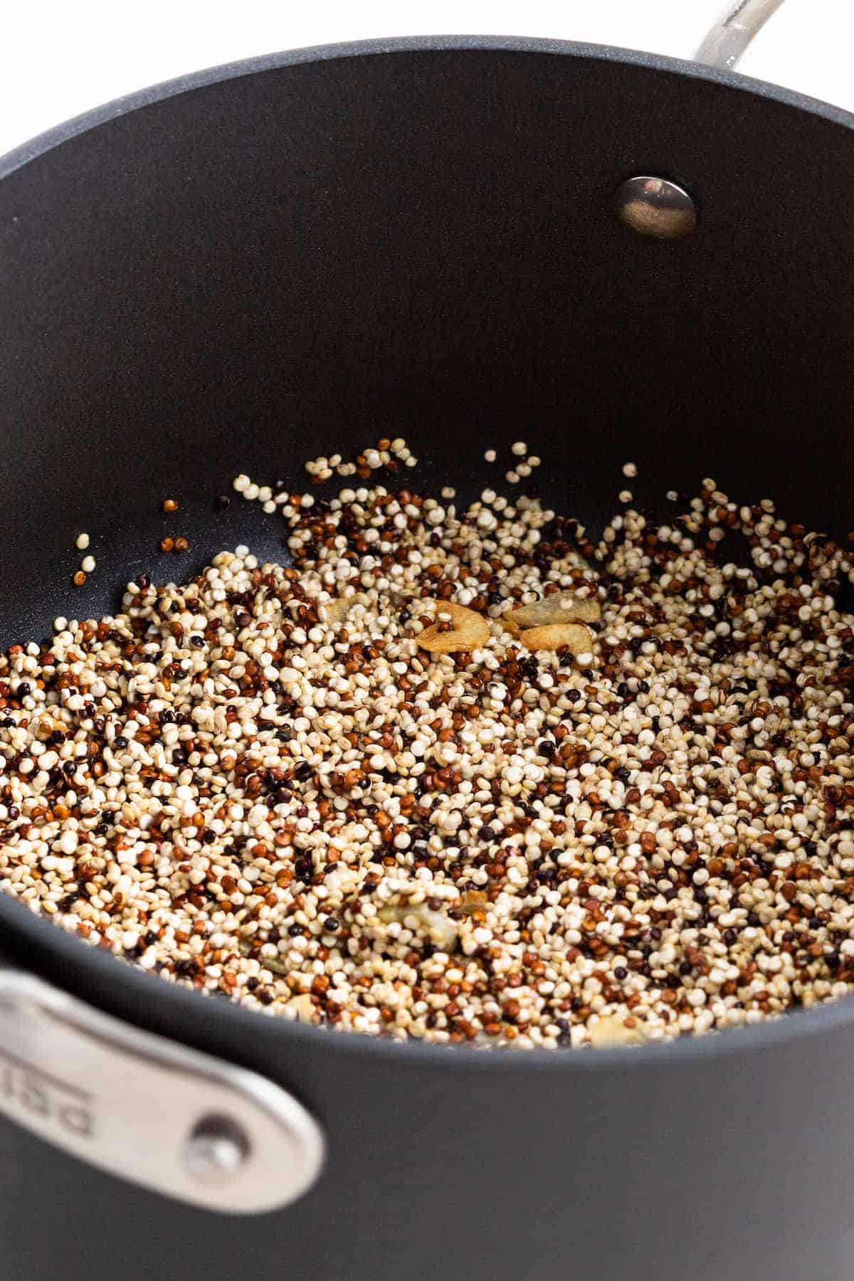 Making the quinoa.