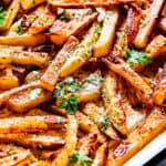 A tray of homemade garlic butter fries.