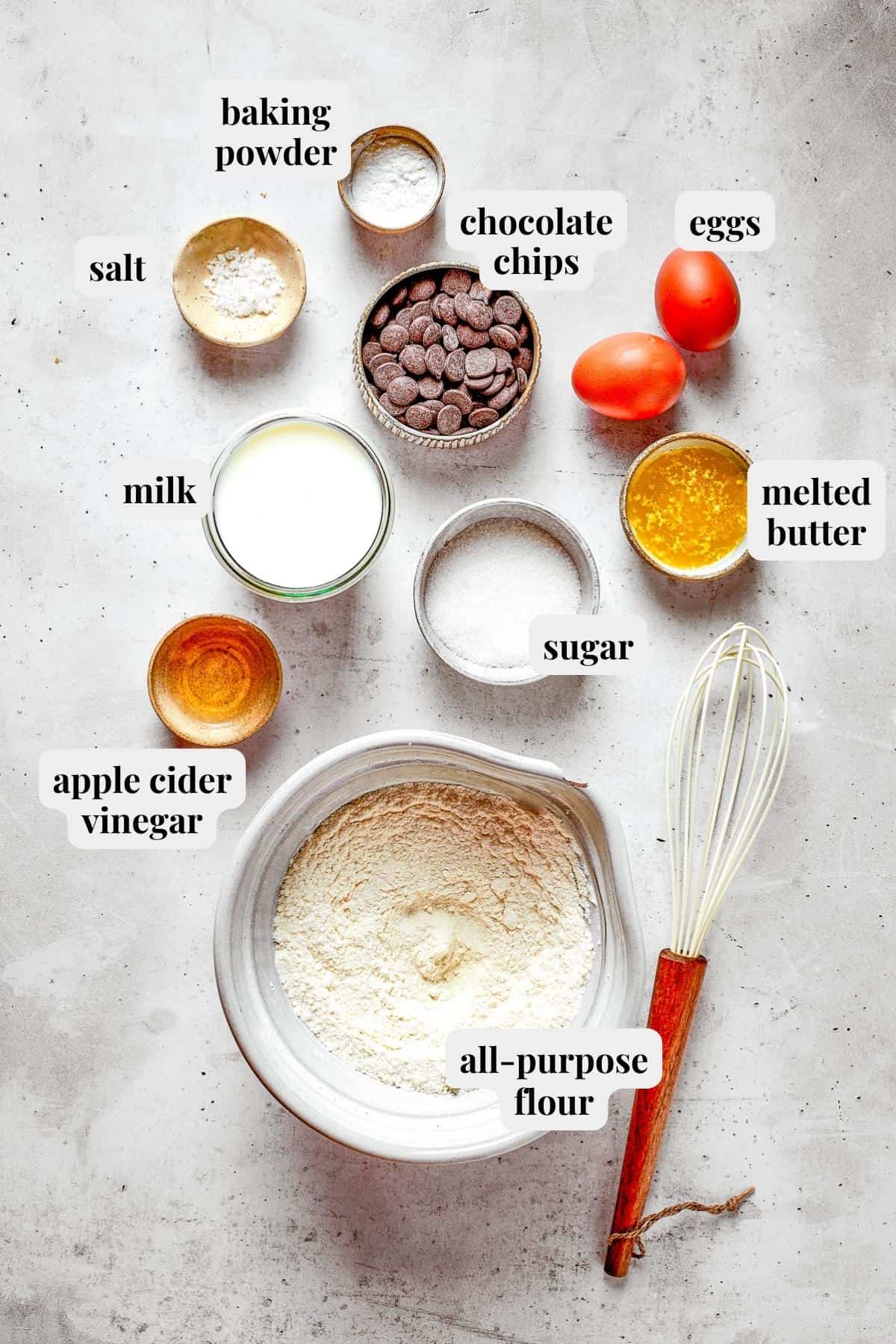 Photo of ingredients used to make Chocolate chip pancakes.