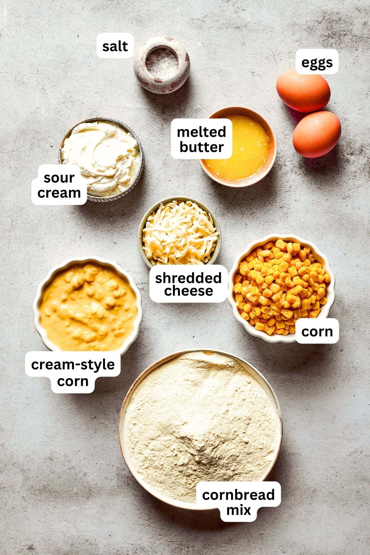An overhead image of the ingredients used for Corn Souffle.