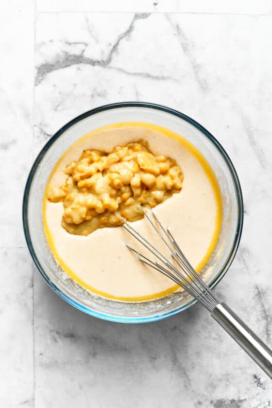 Creamed corn is added to spoon bread batter.