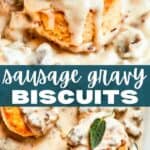 Sausage gravy biscuits Pinterest image.