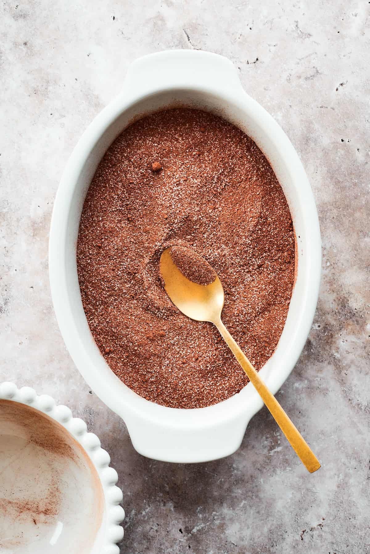 The topping is spread over the cake batter.