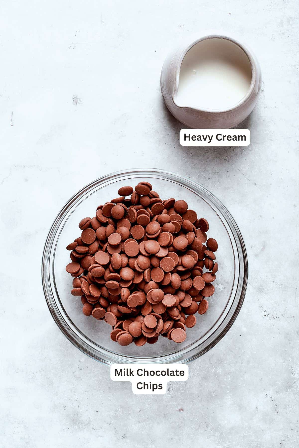 Ganache labeled ingredients: heavy cream, chocolate chips.