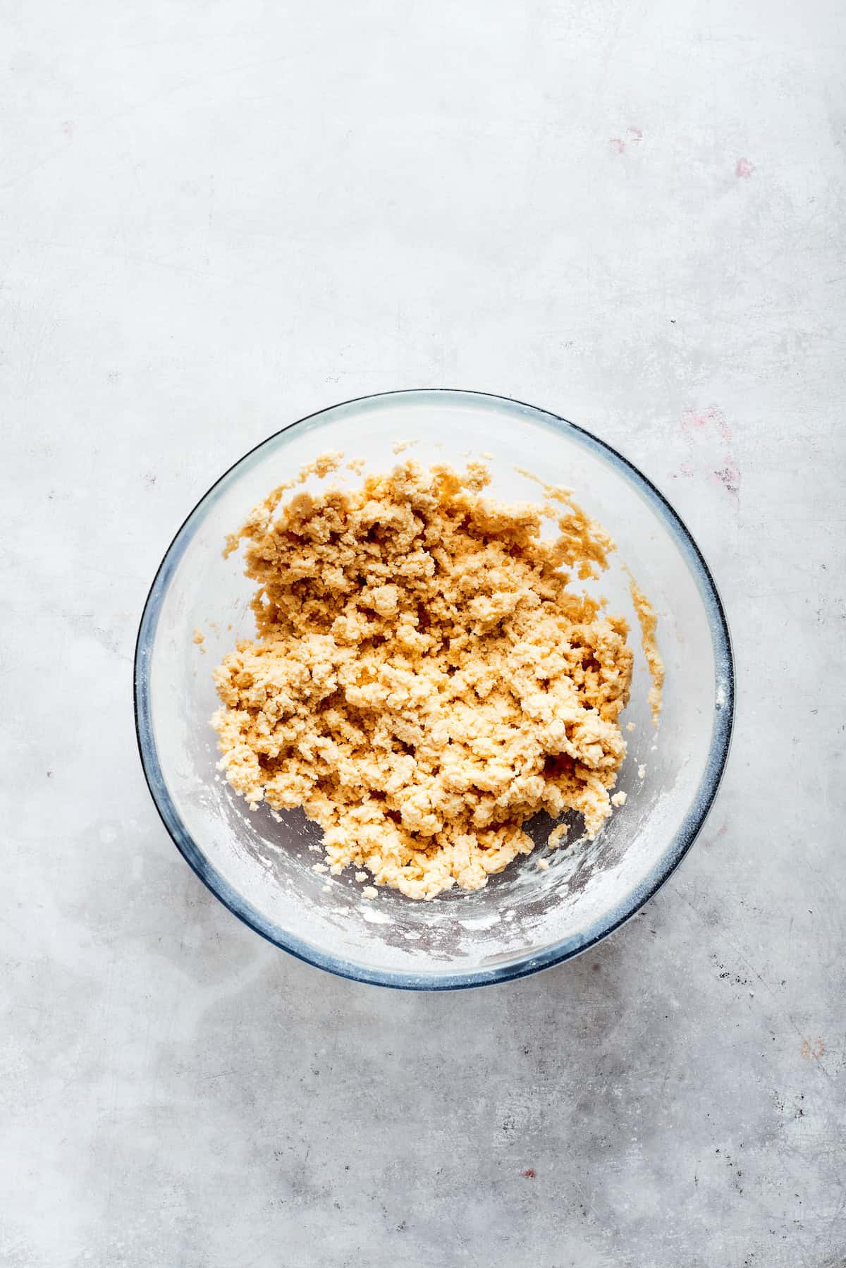 Shortbread dough in a bowl.