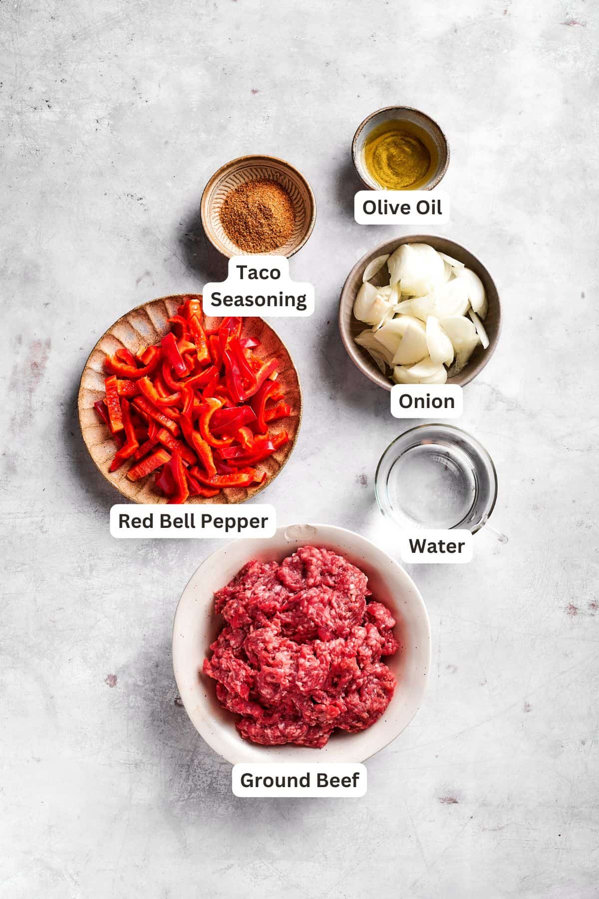 Ingredients for John Wayne Casserole in small bowls. 