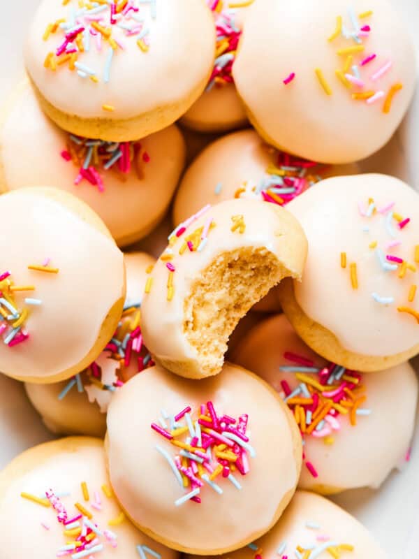 Close-up of anginetti cookies served on a platter.