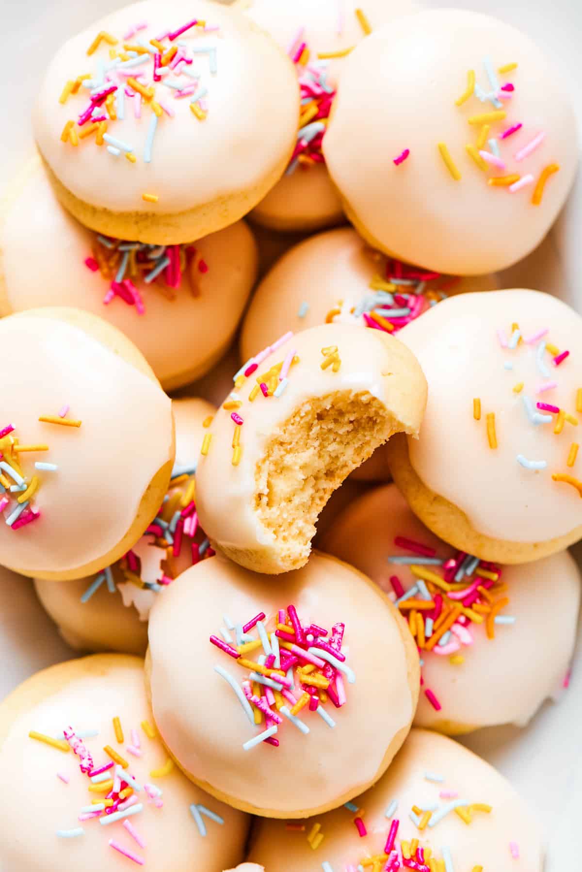 Close-up of anginetti cookies served on a platter.