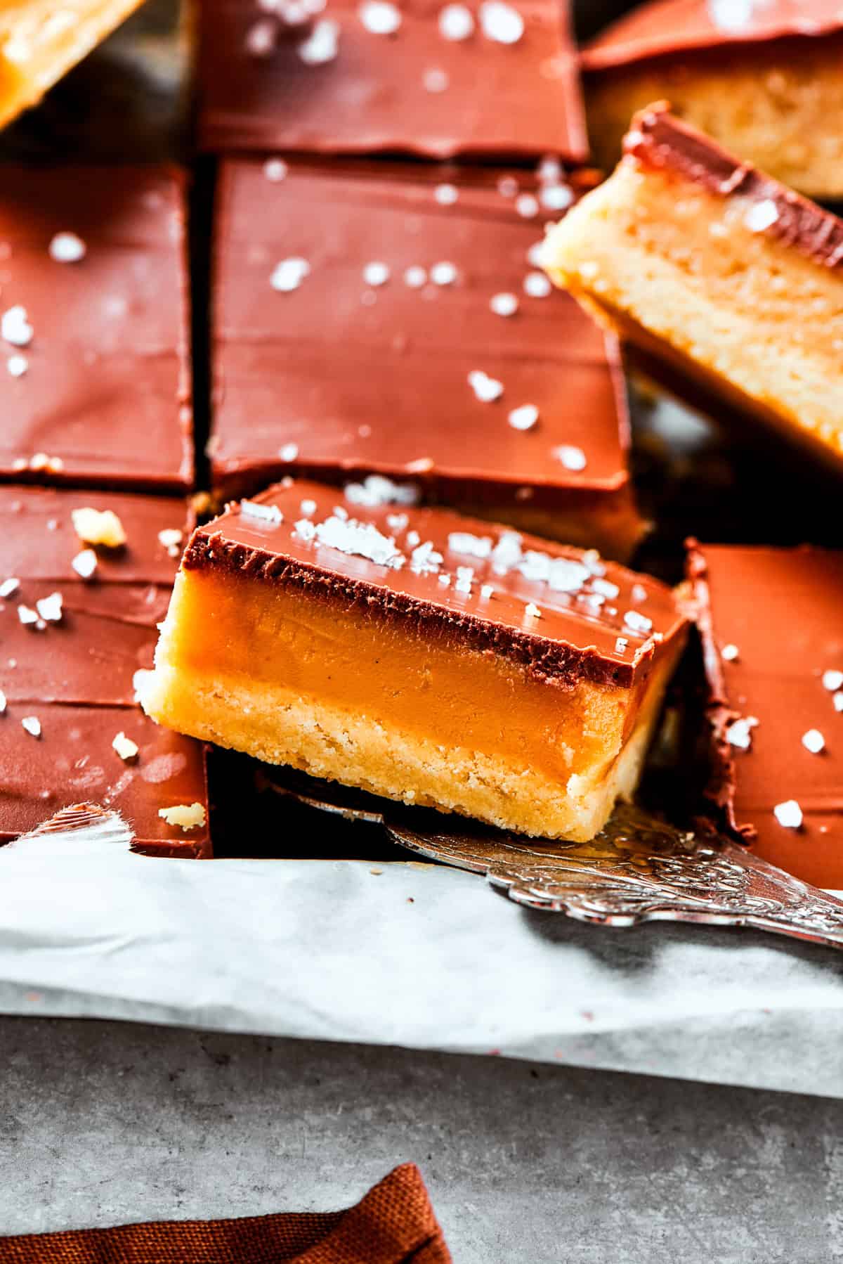 A side view of a pile of millionaire bars.