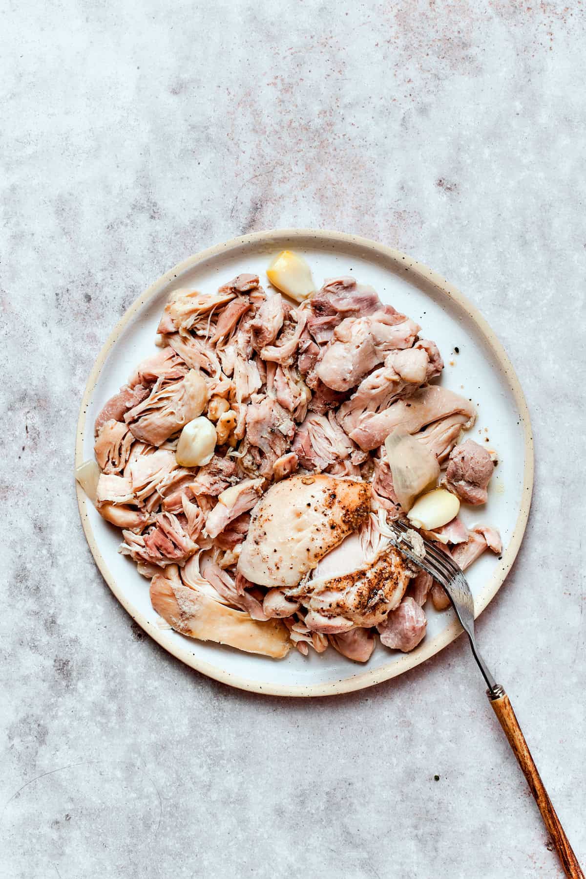 Shredded chicken on a plate.