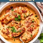 Smothered chicken recipe pin.