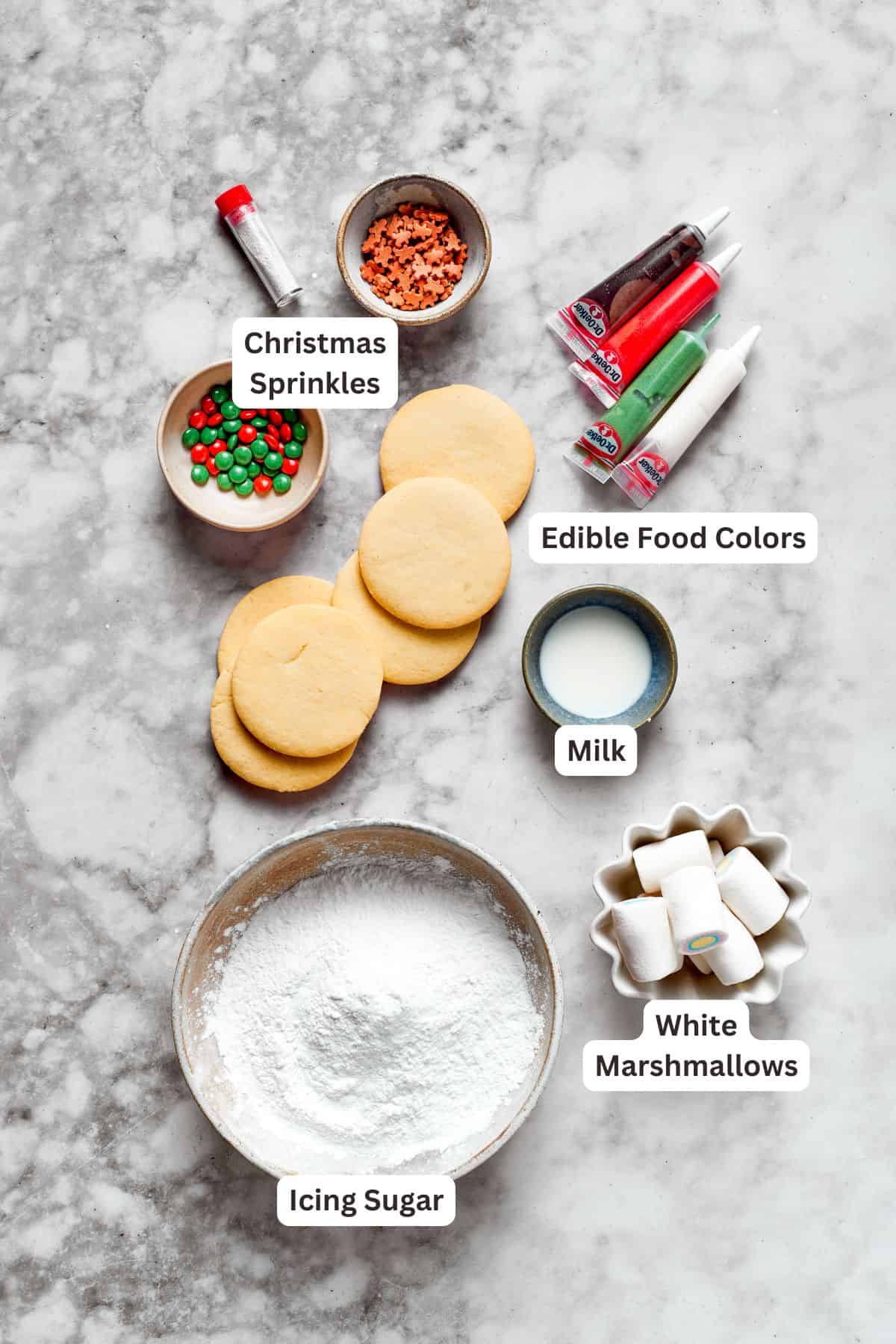 Ingredients for melted snowman cookies.