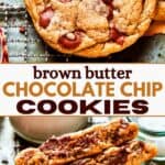 Brown Butter Chocolate Chip Cookies Pinterest image with text overlay.