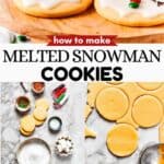 Melted snowman cookies Pinterest collage image.