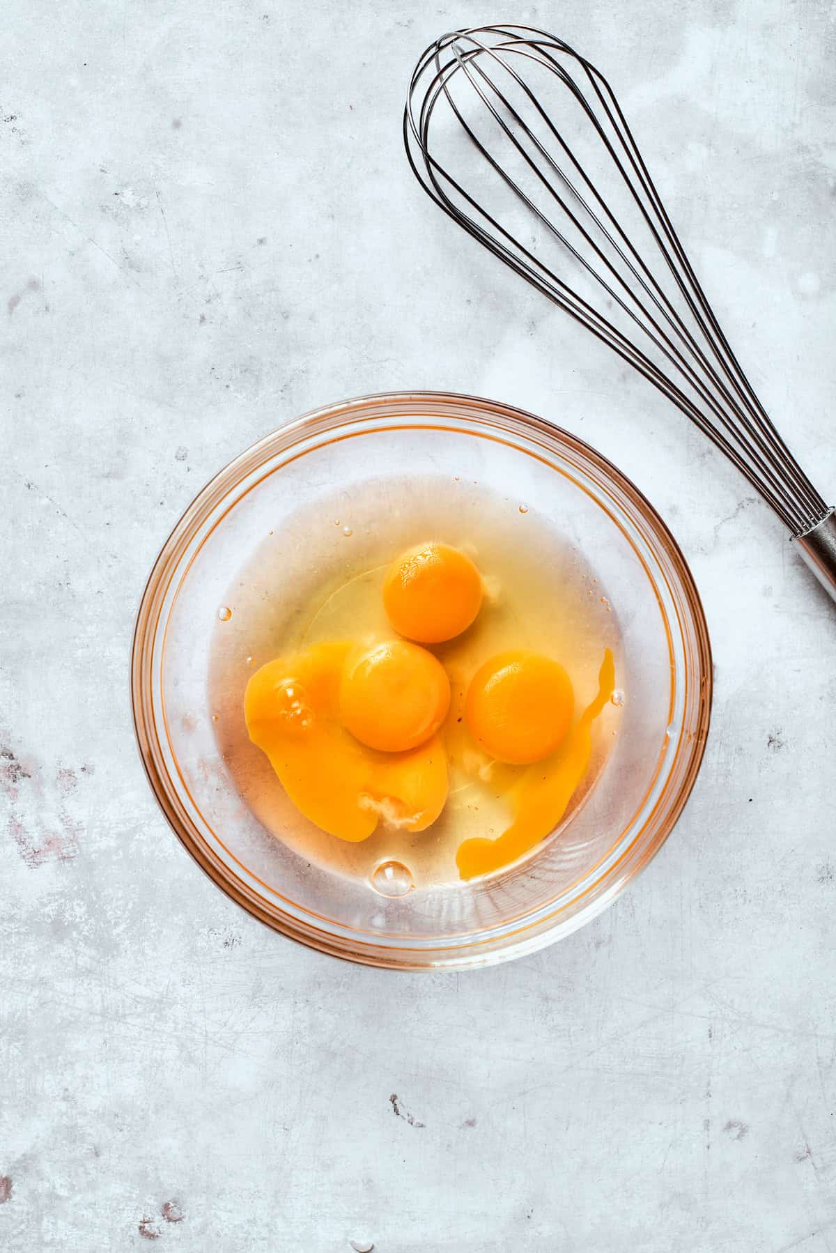 Eggs in a glass bowl.