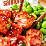 Teriyaki salmon Pinterest image with text overlay.