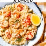 Risotto shrimp social media sharing image with text overlay.